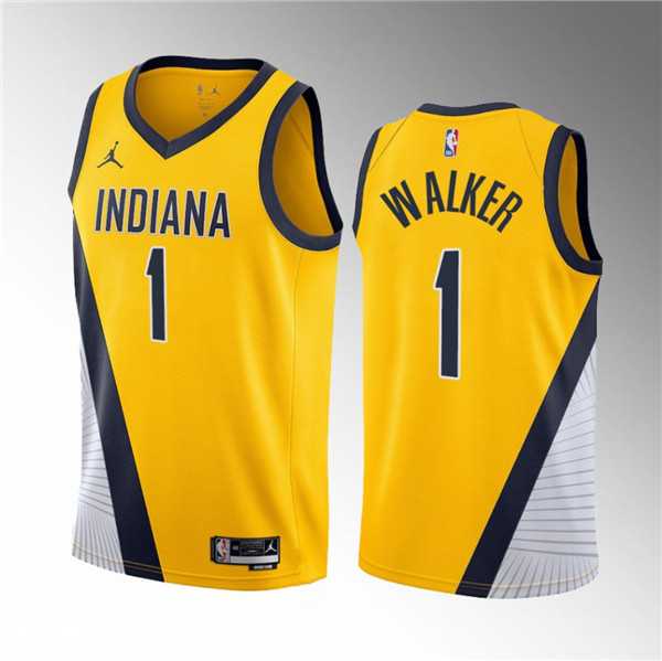 Men's Indiana Pacers #1 Jarace Walker Yellow 2023 Draft Statement Edition Stitched Basketball Jersey Dzhi